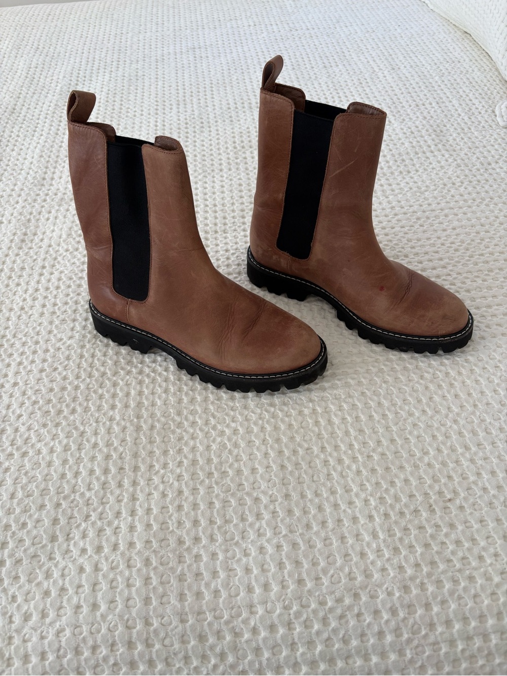 J. Crew Tan Brown Leather Chelsea Boots with Black Elastic